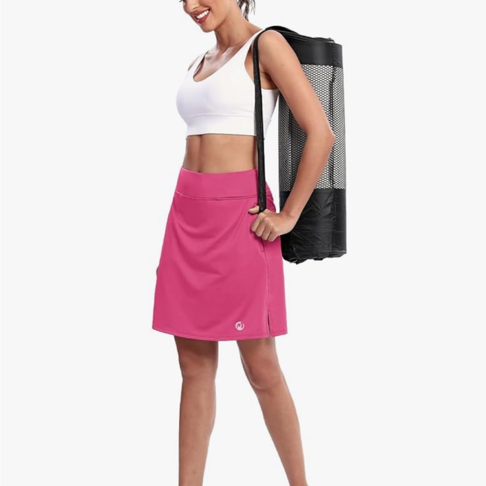 M MOTEEPI Golf Skirts for Women Skort Long Tennis Skirt with Pockets Rose L